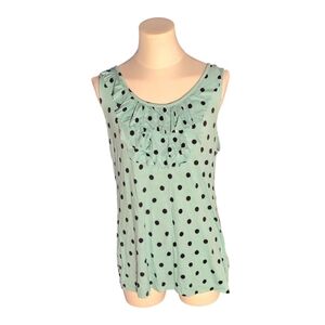 Vintage Merona Aqua Blue and Black Polka Dot Ruffled Tank Top Size Medium